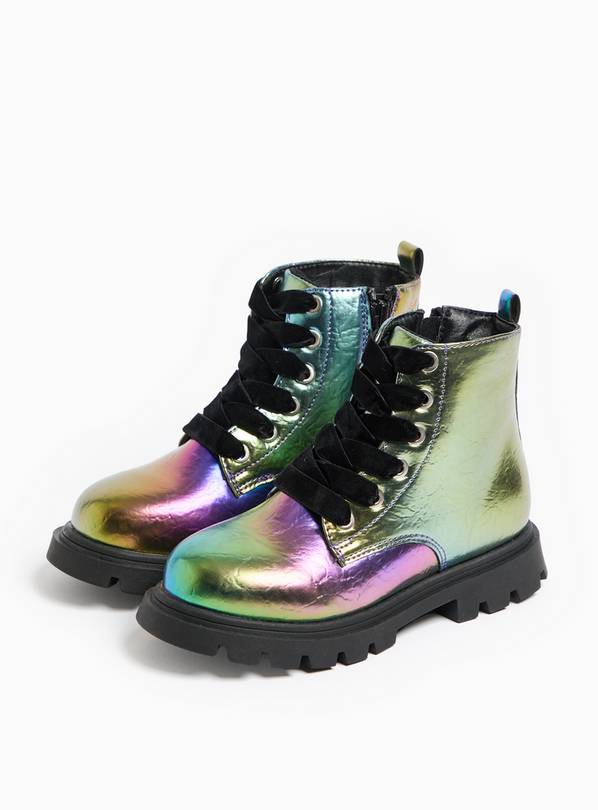 Metallic Iridescent Design Lace-Up Boots  10 Infant